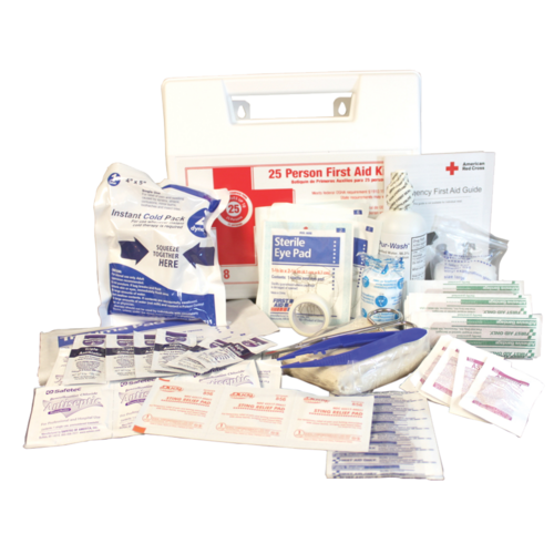 FIRST AID KIT 25 PERSON WALL MOUNT WHITE PLASTIC CABINET