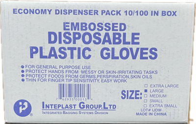 GLVDSP20 GLOVE POLY DISPOSABLE LARGE 10SL/100/BX     (MASTER CASE 10BX)