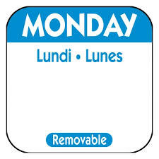 R101R DAY LABEL MONDAY 1X1 TRILINGUAL REMOVABLE 1M/RL