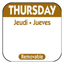 R104R DAY LABEL THURSDAY 1X1 TRILINGUAL REMOVABLE   1M/RL