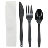 WKFSNSP250B WRAP - FORK / KNIFE / SPOON / NAPKIN / S&P BLACK  ( 250 / CS )