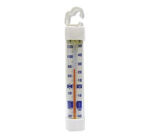 THERMOMETER REFRIGERATOR/ FREEZER VERTICAL -40/+120 HOOK TUBE GLASS