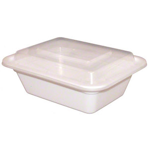 24OZ RECTANGULAR WHITE  MICROWAVABLE CONTAINER/ LID ( 150 / CS )